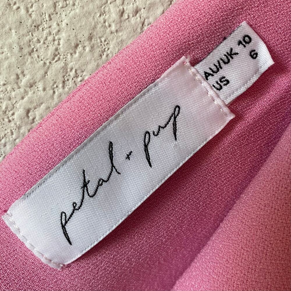 PETAL & PUP NWOT Pink Nadene One Shoulder Midi Dress Size 6 Stretch Slit Hem - Picture 8 of 8